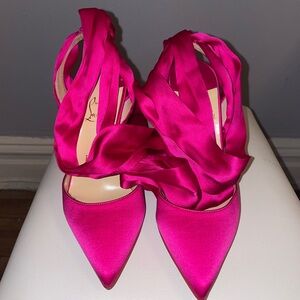 Authentic Christian Louboutin Stiletto Heels – Magenta satin
